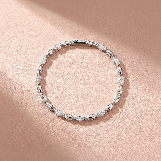 Marquise Cut Moissanite Silver Link Women Bracelet | Prm9180