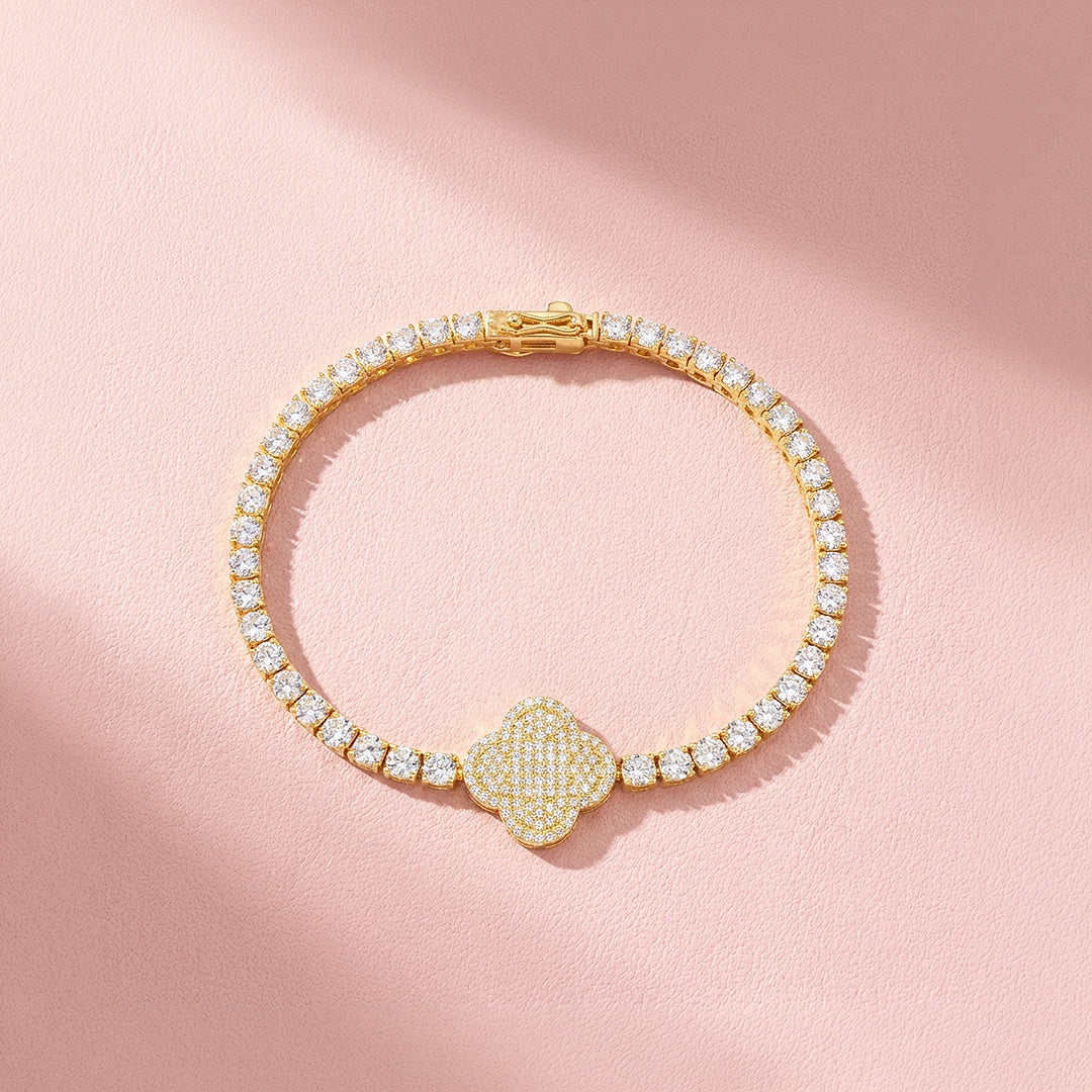 Four Leaf Clover Moissanite Gold Tennis Women Bracelet | Prm9181