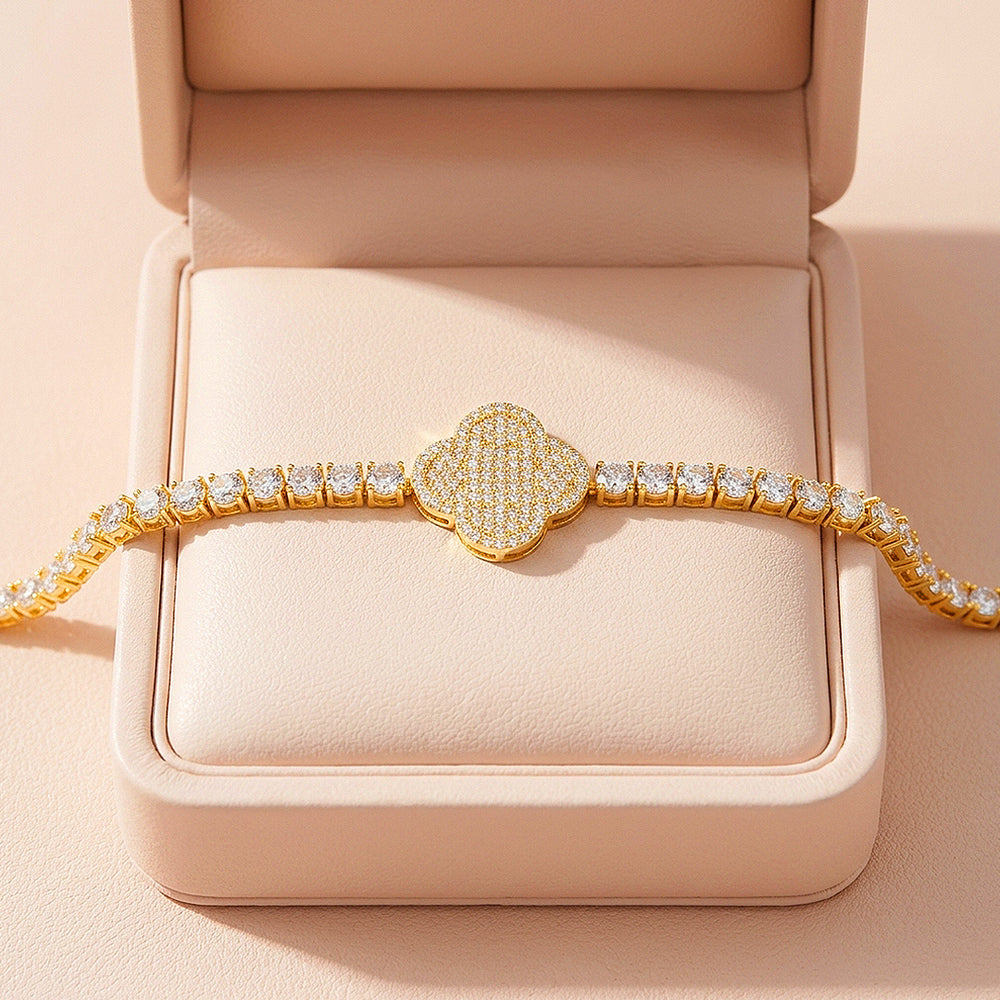 Four Leaf Clover Moissanite Gold Tennis Women Bracelet | Prm9181