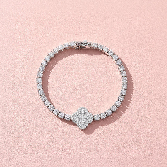Four Leaf Clover Moissanite Silver Tennis Women Bracelet | Prm9182