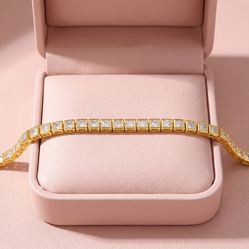 Princess Cut Moissanite Gold Square Tennis Women Bracelet | Prm9185