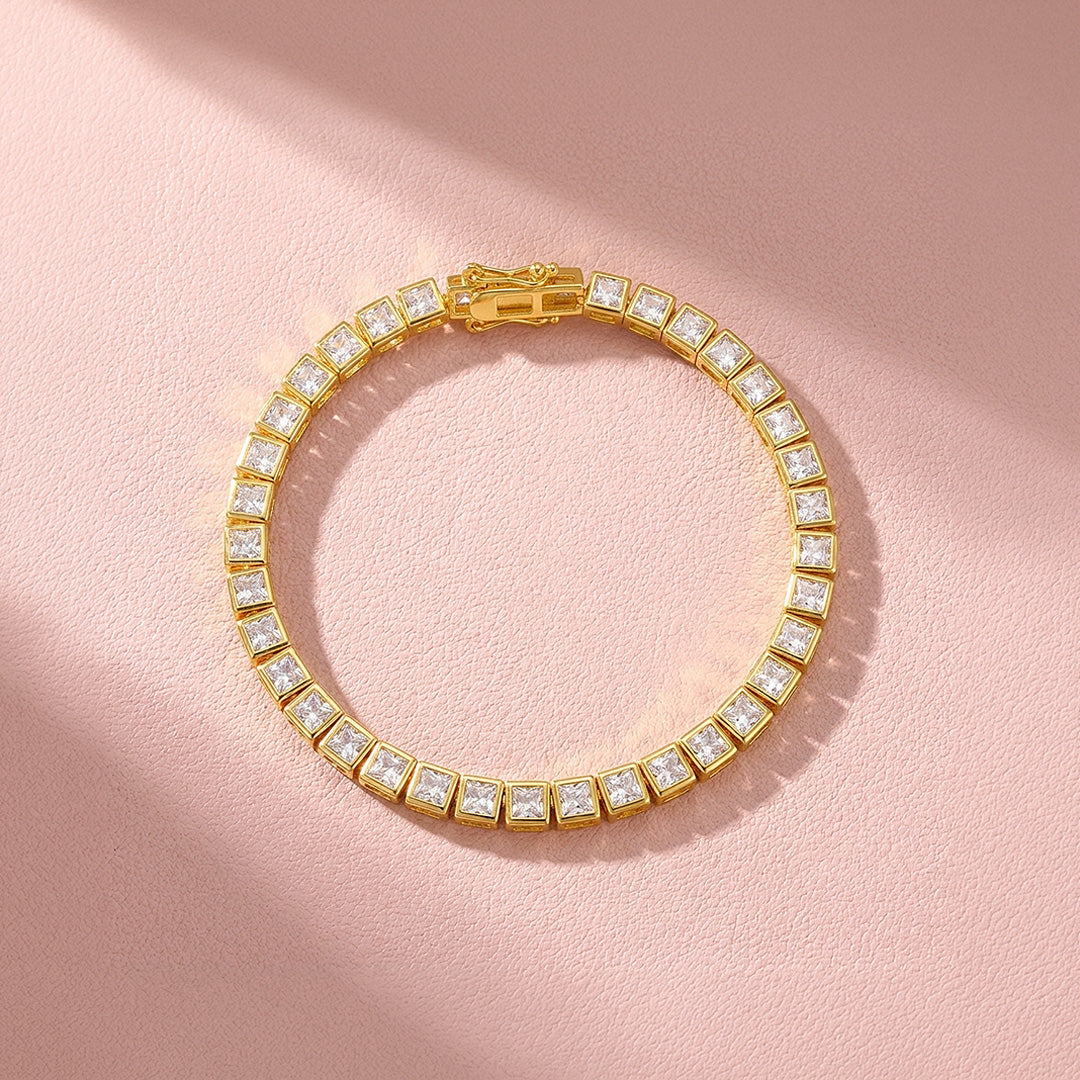 Princess Cut Moissanite Gold Square Tennis Women Bracelet | Prm9185