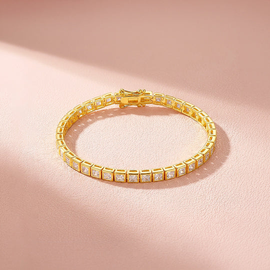 Princess Cut Moissanite Gold Square Tennis Women Bracelet | Prm9185