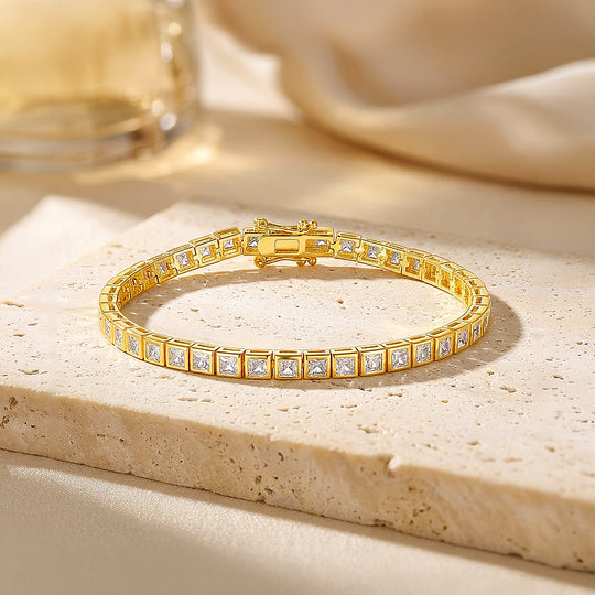 Princess Cut Moissanite Gold Square Tennis Women Bracelet | Prm9185