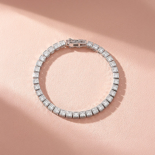 Princess Cut Moissanite Silver Square Tennis Women Bracelet | Prm9186