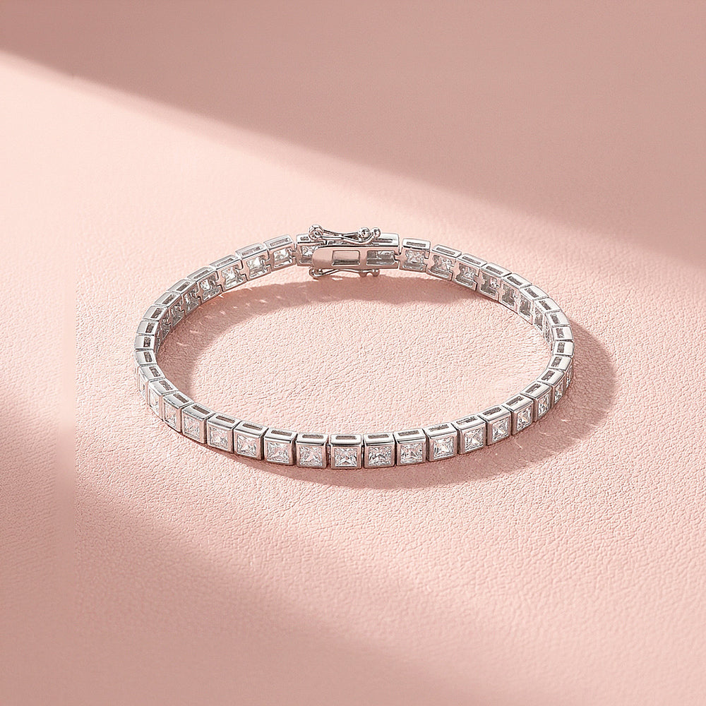 Princess Cut Moissanite Silver Square Tennis Women Bracelet | Prm9186