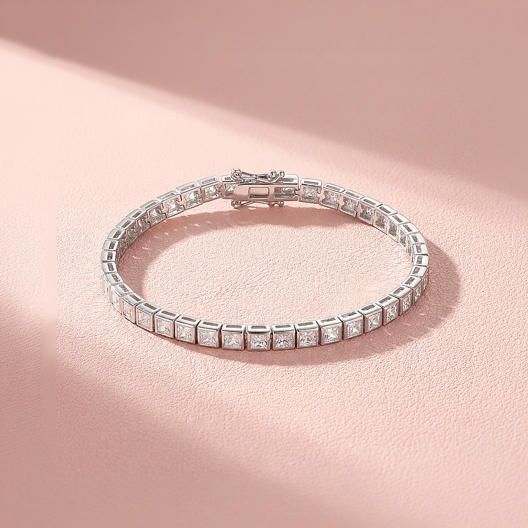 Princess Cut Moissanite Silver Square Tennis Women Bracelet | Prm9186