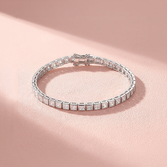 Princess Cut Moissanite Silver Square Tennis Women Bracelet | Prm9186