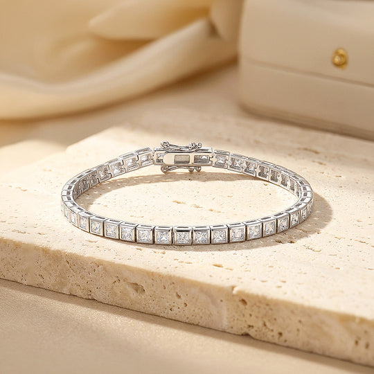 Princess Cut Moissanite Silver Square Tennis Women Bracelet | Prm9186