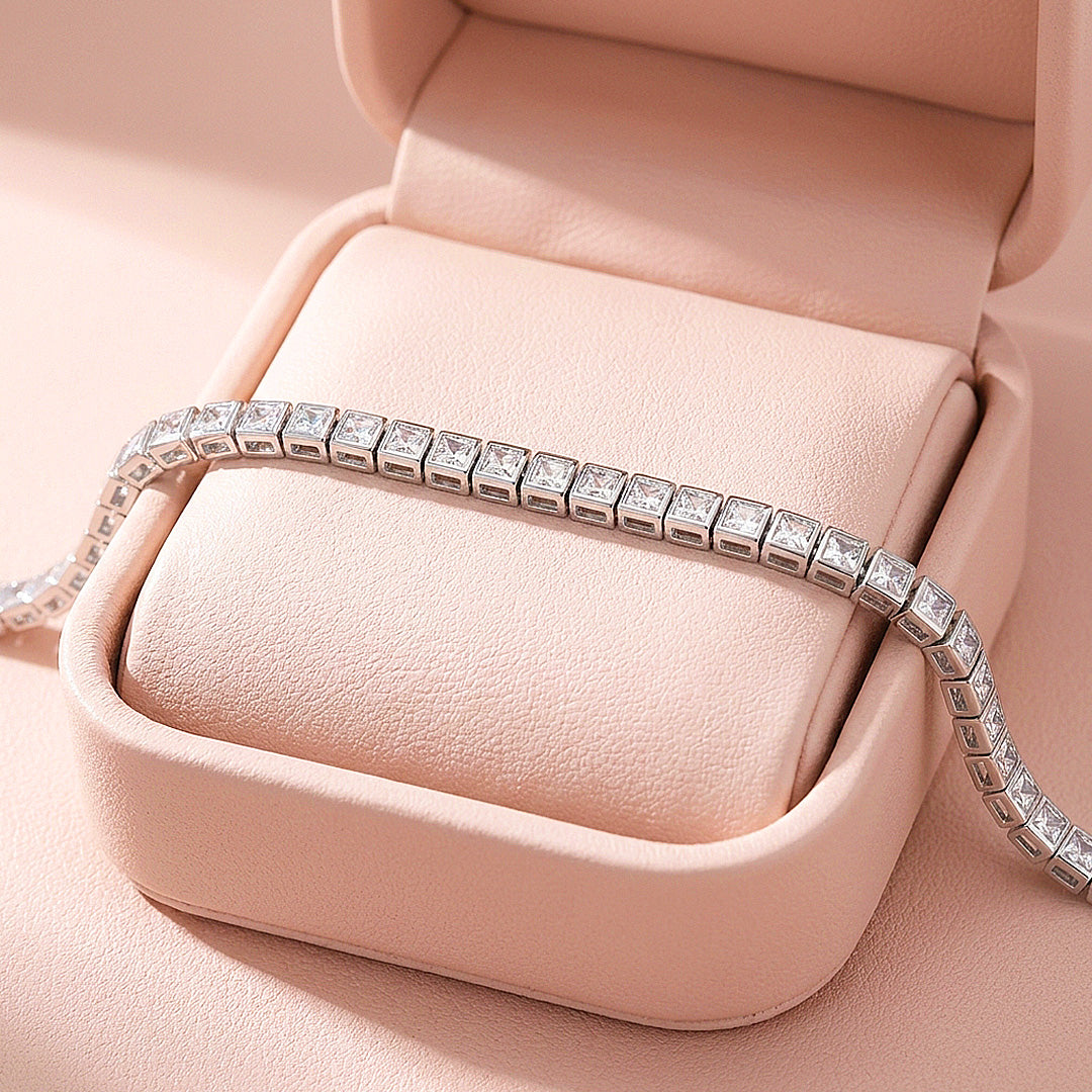 Princess Cut Moissanite Silver Square Tennis Women Bracelet | Prm9186
