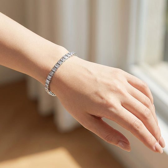 Princess Cut Moissanite Silver Square Tennis Women Bracelet | Prm9186