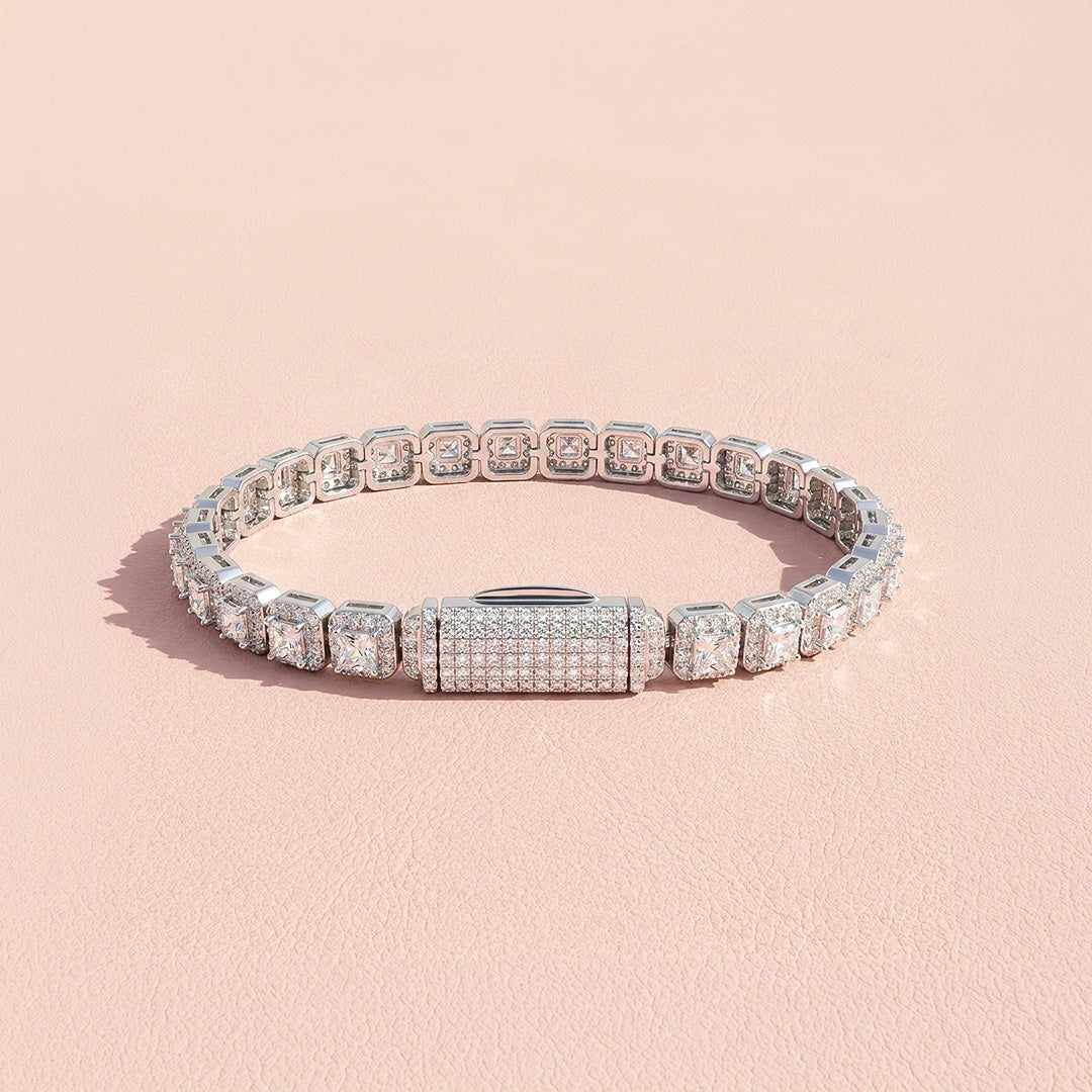 Princess Cut Halo Moissanite Silver Tennis Women Bracelet | Prm9189