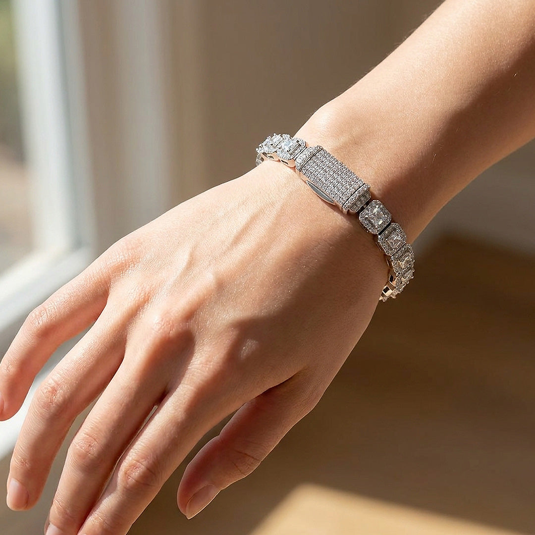 Princess Cut Halo Moissanite Silver Tennis Women Bracelet | Prm9189