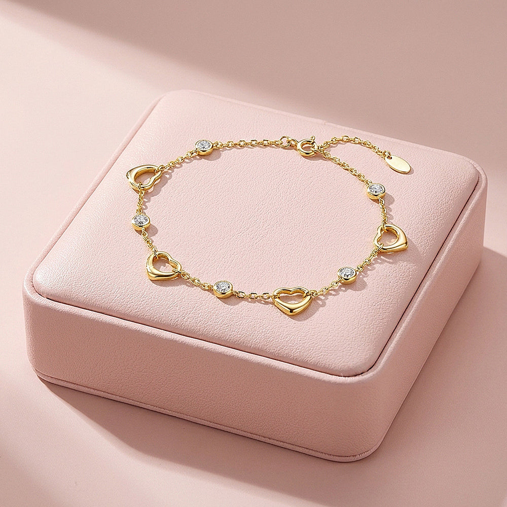 Open Heart Moissanite Gold Chain Women Bracelet | Prm9193