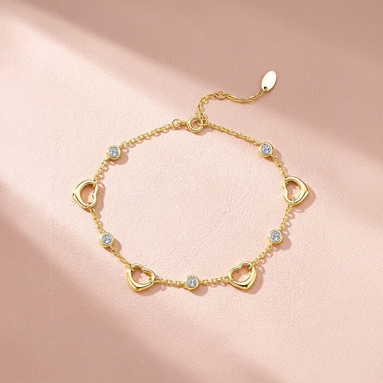 Open Heart Moissanite Gold Chain Women Bracelet | Prm9193