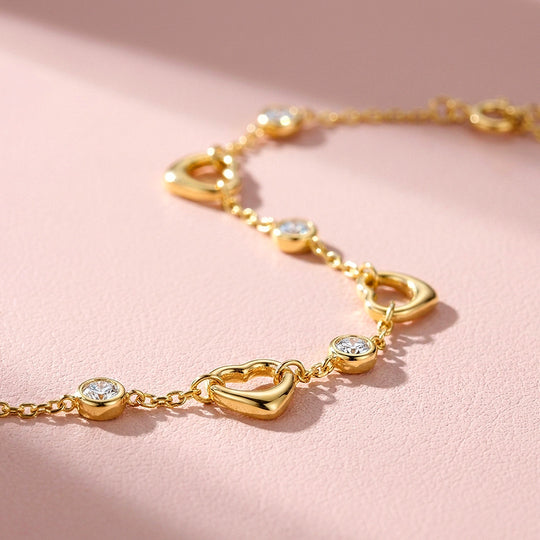 Open Heart Moissanite Gold Chain Women Bracelet | Prm9193