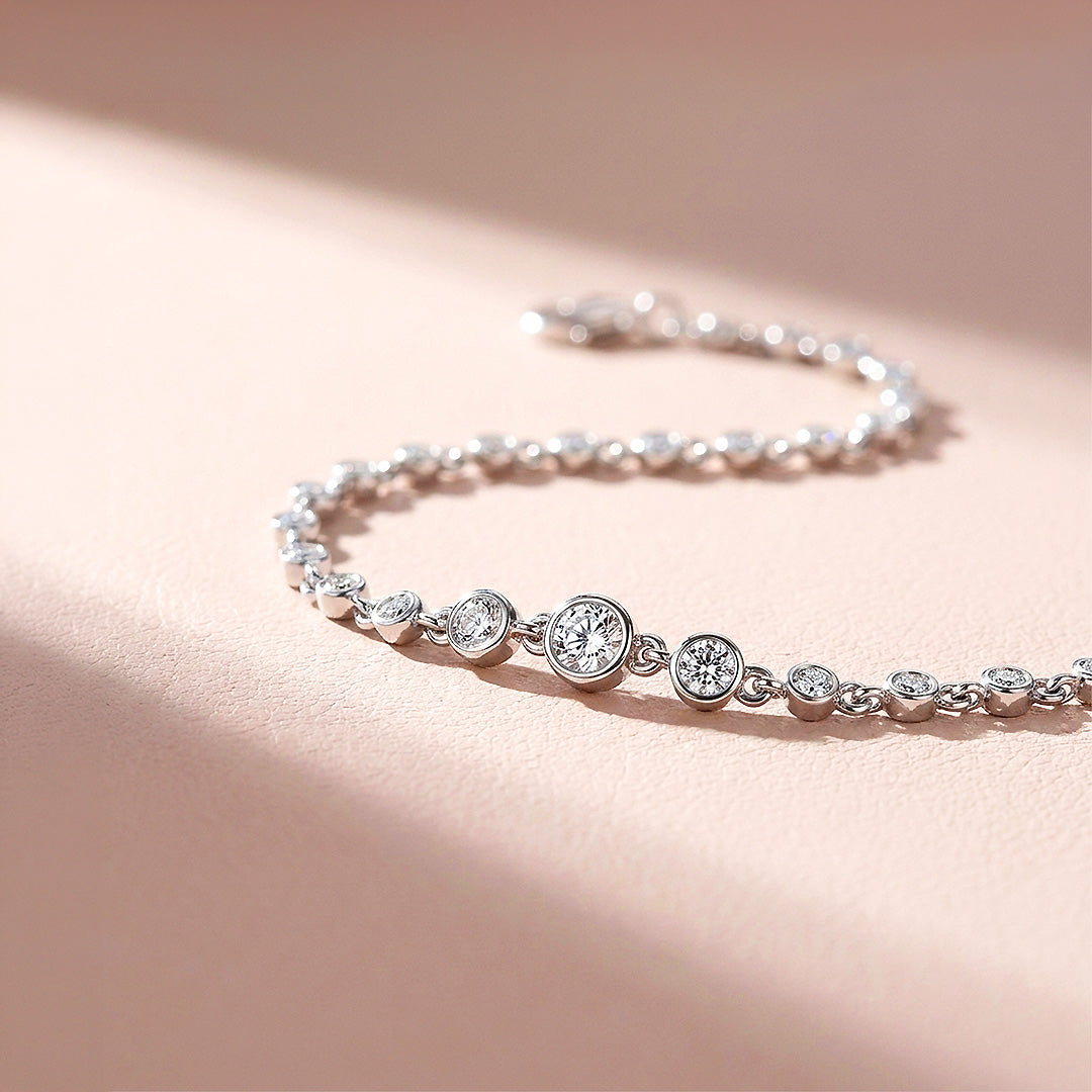 Bezel Set Graduated Moissanite Women Bracelet | Prm9195