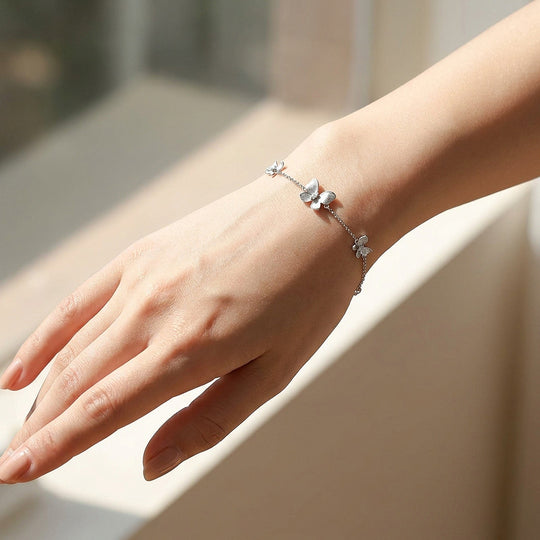 Brushed Butterfly Moissanite Silver Chain Women Bracelet | Prm9197