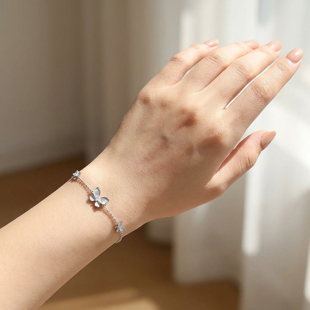 Brushed Butterfly Moissanite Silver Chain Women Bracelet | Prm9197