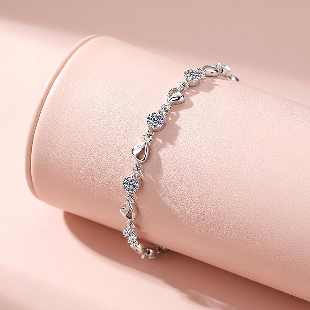 Open Heart Moissanite Silver Chain Women Bracelet | Prm9199