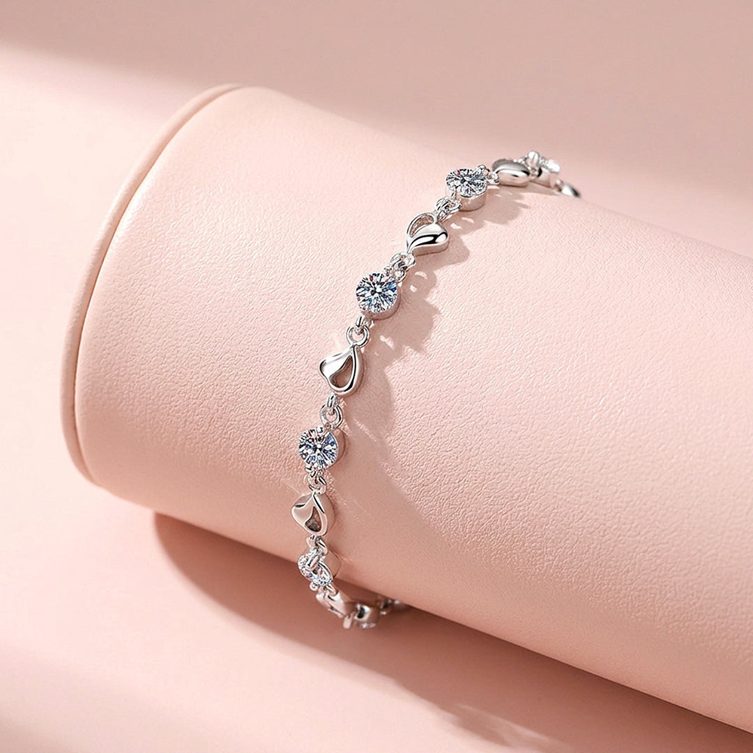 Open Heart Moissanite Silver Chain Women Bracelet | Prm9199