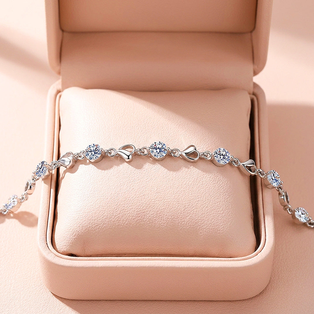 Open Heart Moissanite Silver Chain Women Bracelet | Prm9199