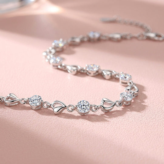 Open Heart Moissanite Silver Chain Women Bracelet | Prm9199