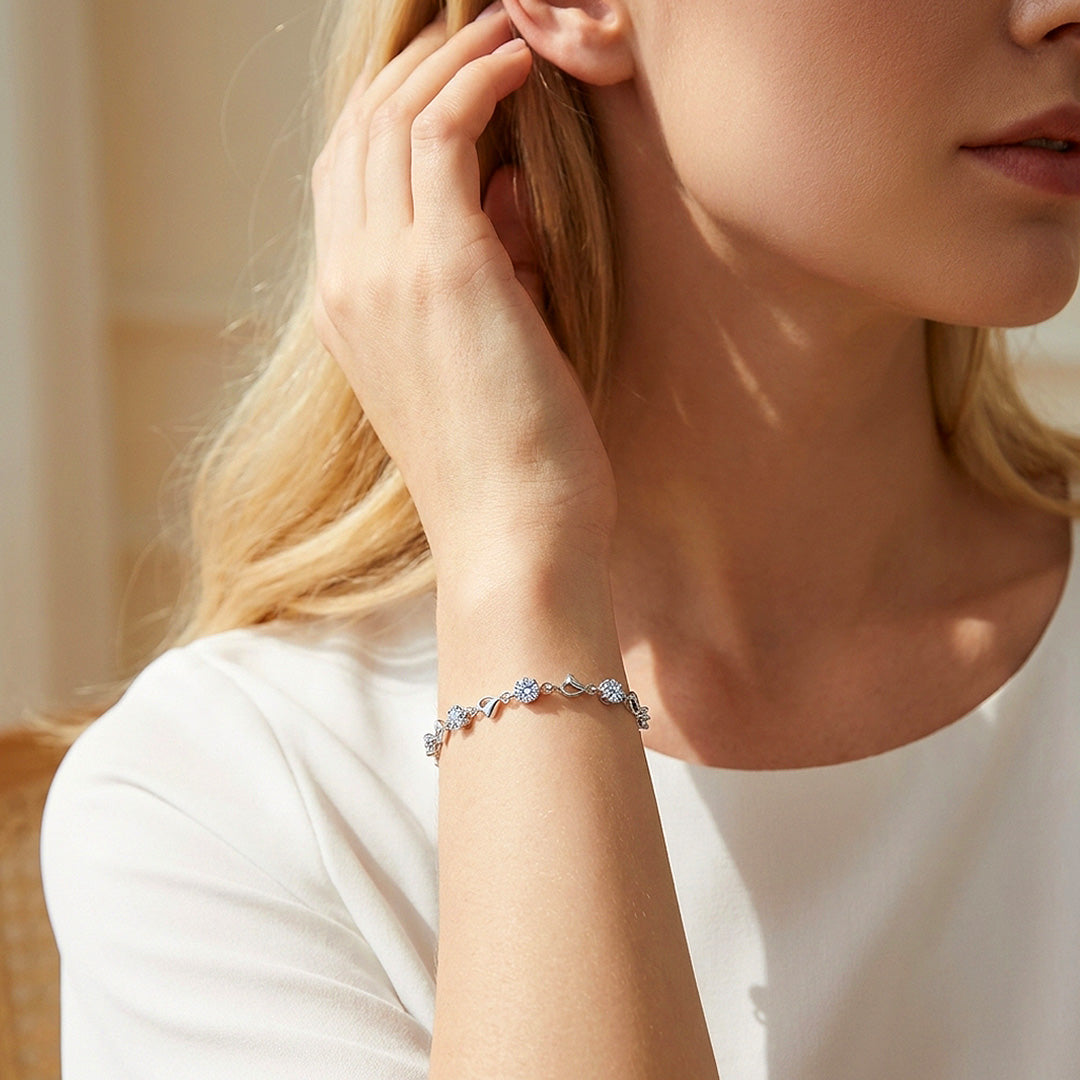 Open Heart Moissanite Silver Chain Women Bracelet | Prm9199