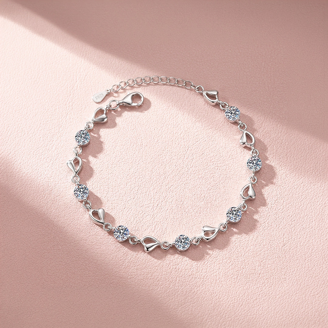 Open Heart Moissanite Silver Chain Women Bracelet | Prm9199