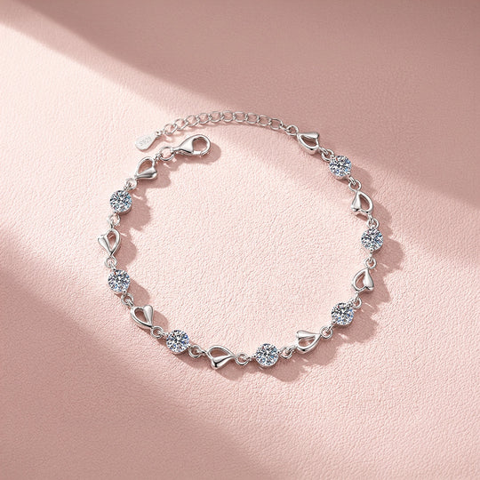 Open Heart Moissanite Silver Chain Women Bracelet | Prm9199