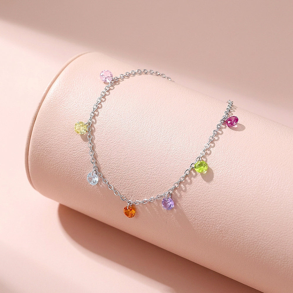 Multicolor Charm Diamond Simulant Silver Chain Women Bracelet | Prm9205