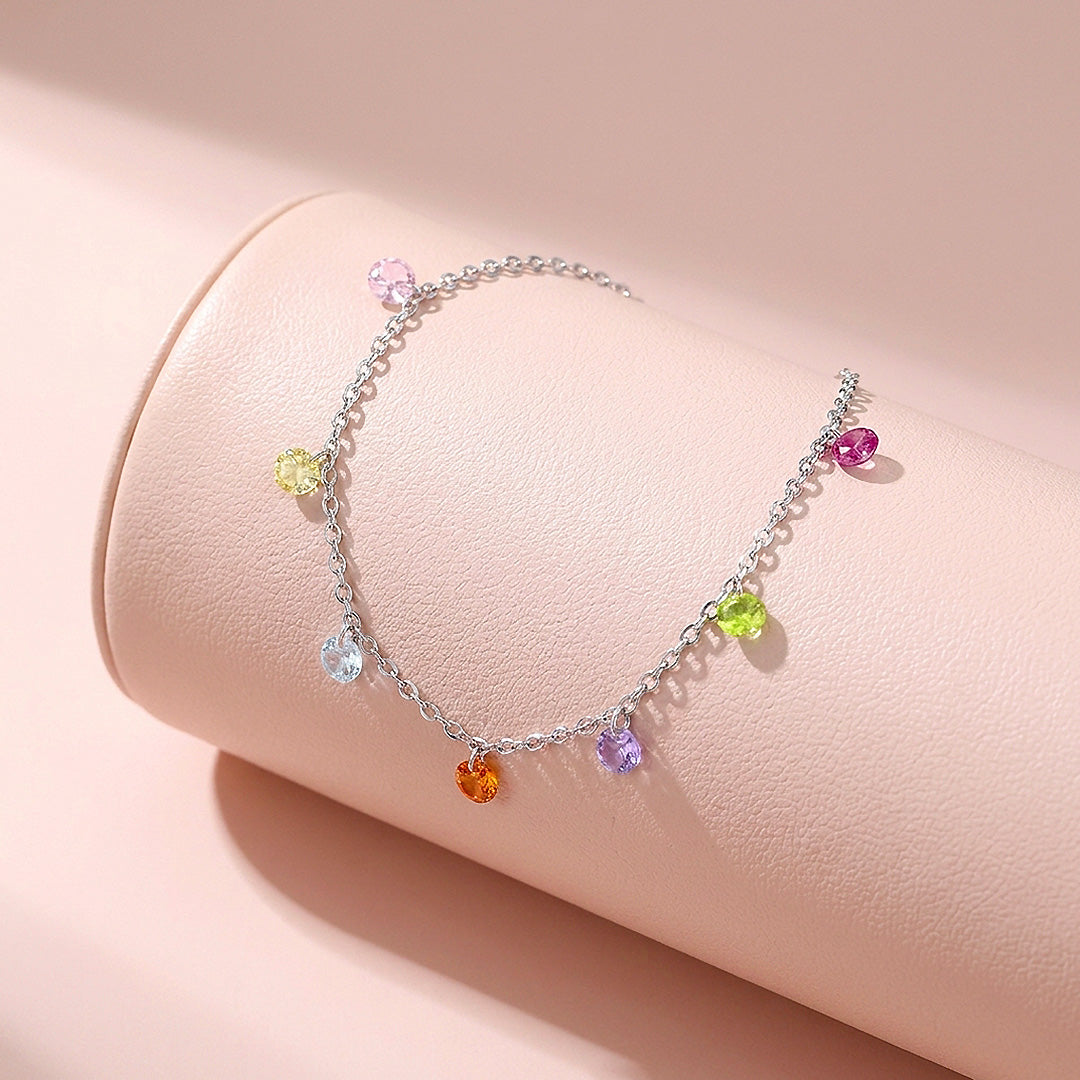 Multicolor Charm Diamond Simulant Silver Chain Women Bracelet | Prm9205