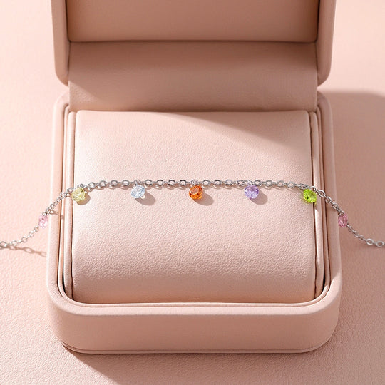 Multicolor Charm Diamond Simulant Silver Chain Women Bracelet | Prm9205