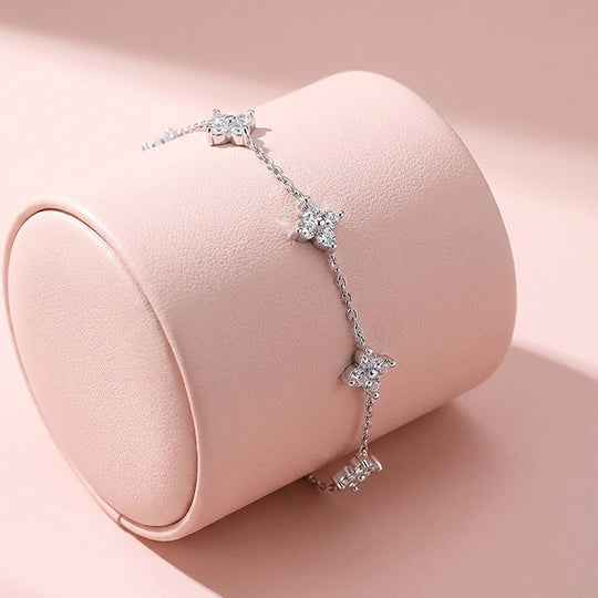 Four-Leaf Clover Moissanite Silver Chain Women Bracelet | Prm9206