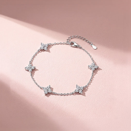 Four-Leaf Clover Moissanite Silver Chain Women Bracelet | Prm9206