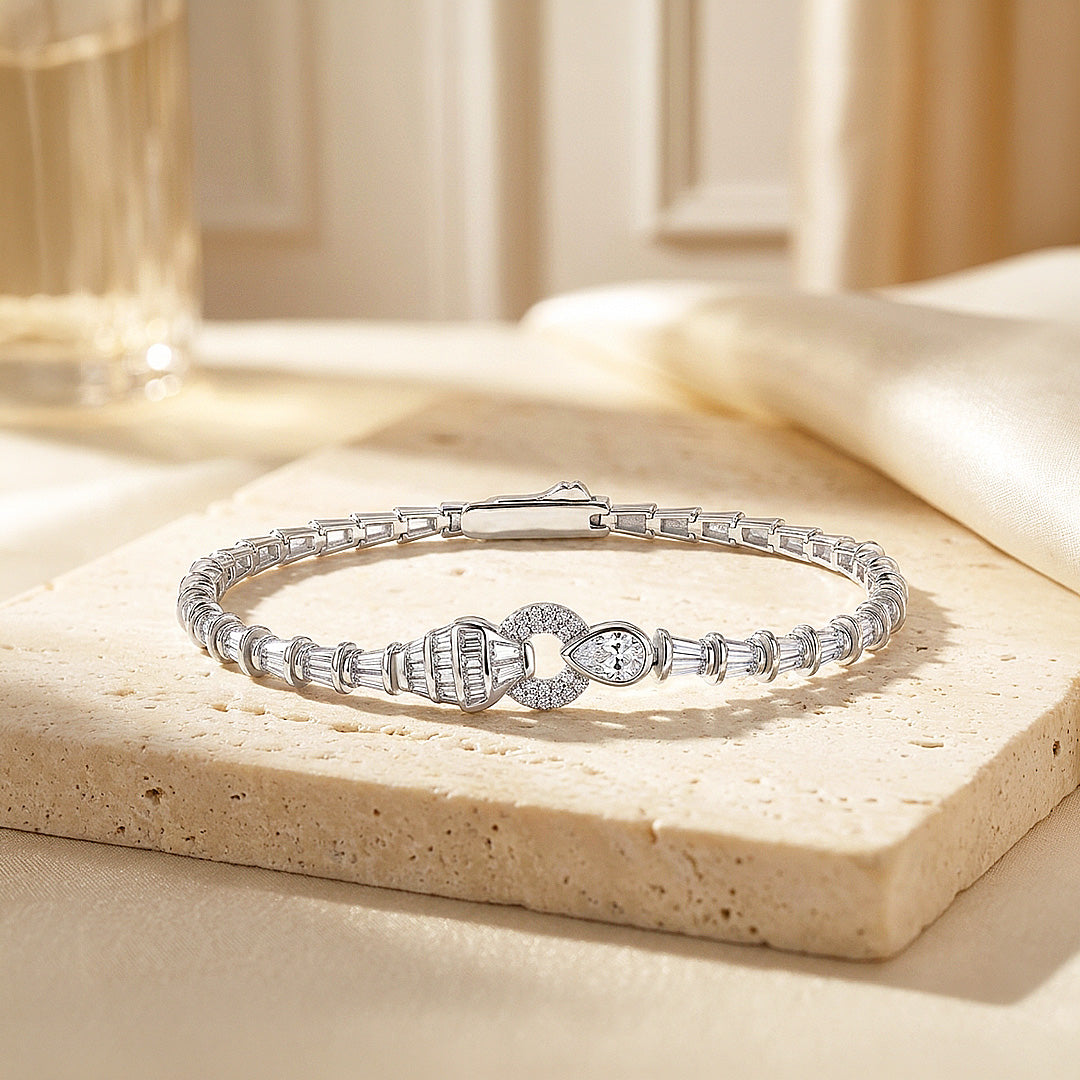 Trapezoid Pear Moissanite Silver Women Bracelet | Prm9207