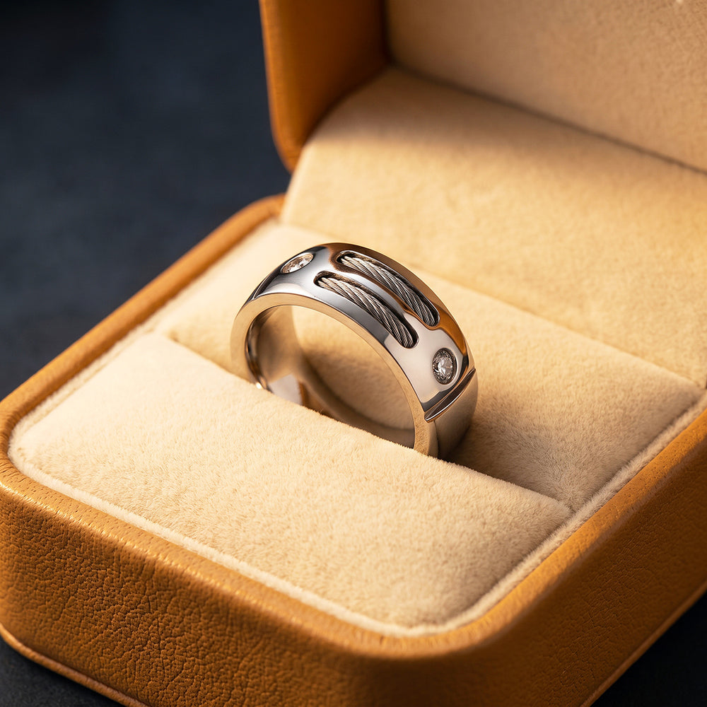 Industrial Cable Inlay Ring | Men's Ring | Punk Rock Ring - Clearance Sale❗