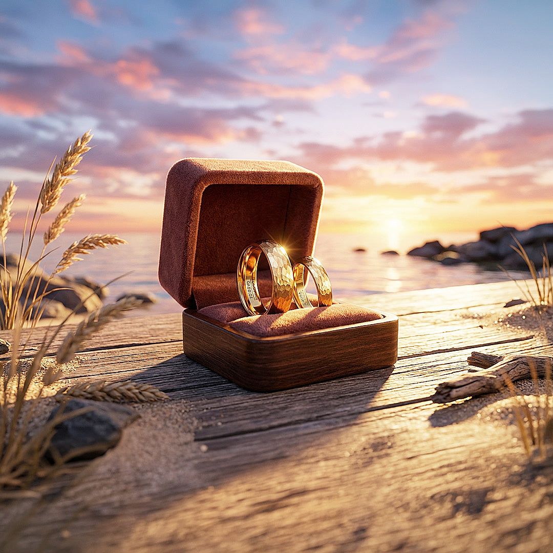 Pure Devotion | Tungsten Couple Rings | Gold Wedding Bands