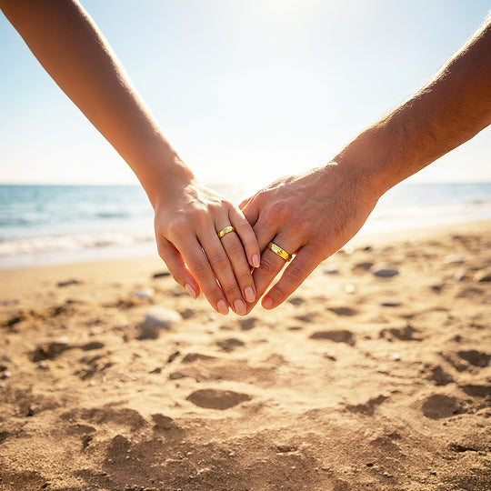 Pure Devotion | Tungsten Couple Rings | Gold Wedding Bands