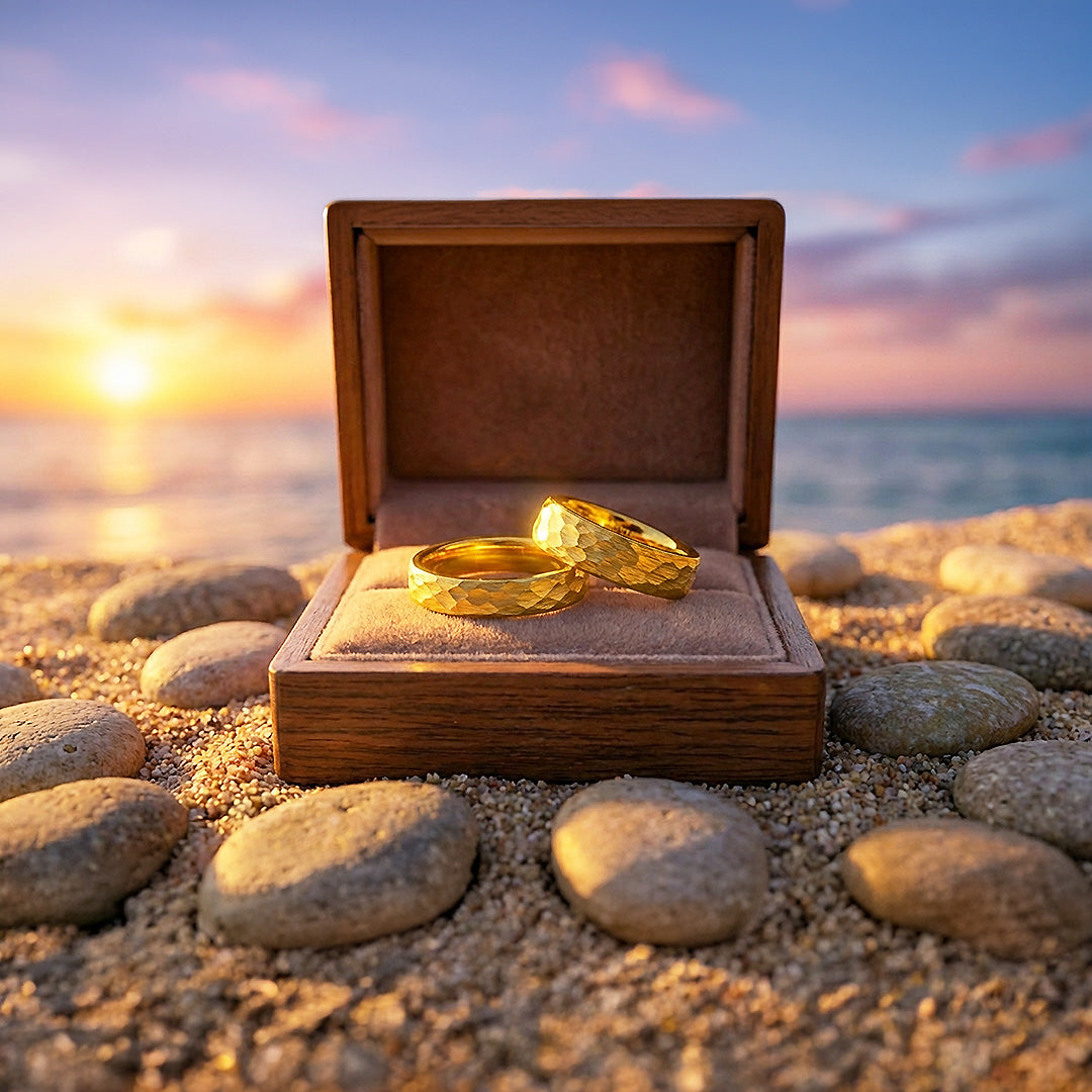 Pure Devotion | Tungsten Couple Rings | Gold Wedding Bands