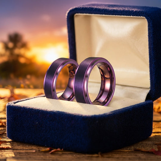 Purple Lavender | Tungsten Couple Rings | Purple Wedding Bands