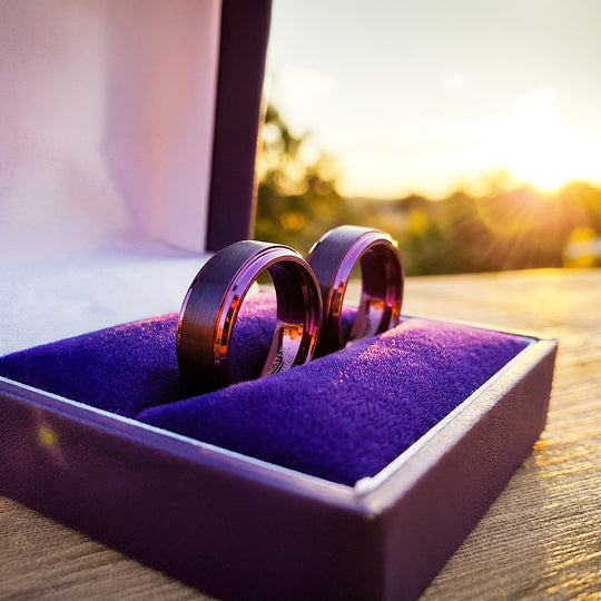 Purple Lavender | Tungsten Couple Rings | Purple Wedding Bands