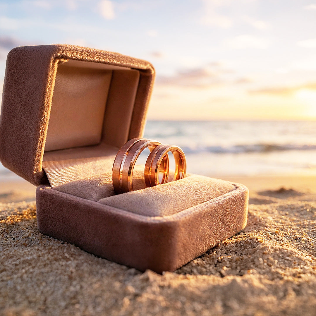 Santa | Tungsten Couple Rings | Rose Gold Wedding Bands