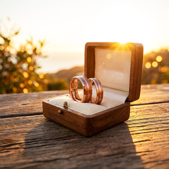 Santa | Tungsten Couple Rings | Rose Gold Wedding Bands