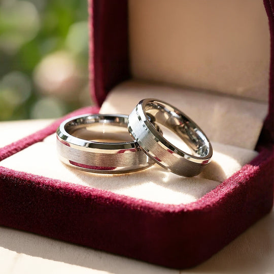 Serenity | Tungsten Couple Rings | Silver Wedding Bands