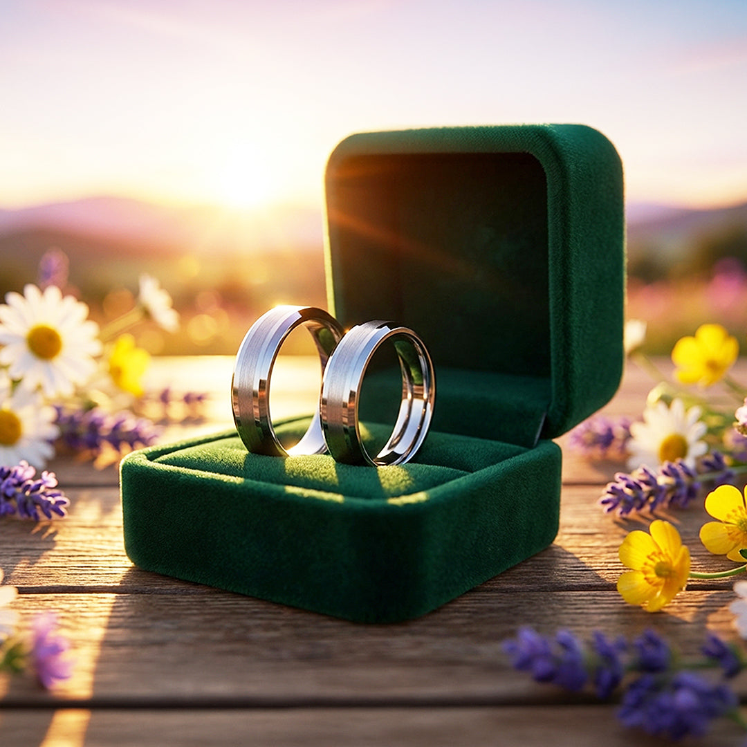 Serenity | Tungsten Couple Rings | Silver Wedding Bands