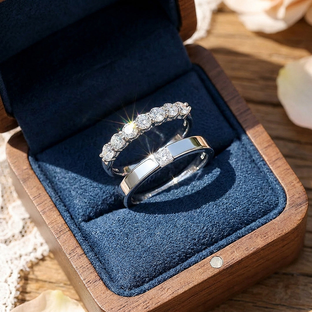 Round &amp; Princess Cut Couple Rings | Sparkle of Love