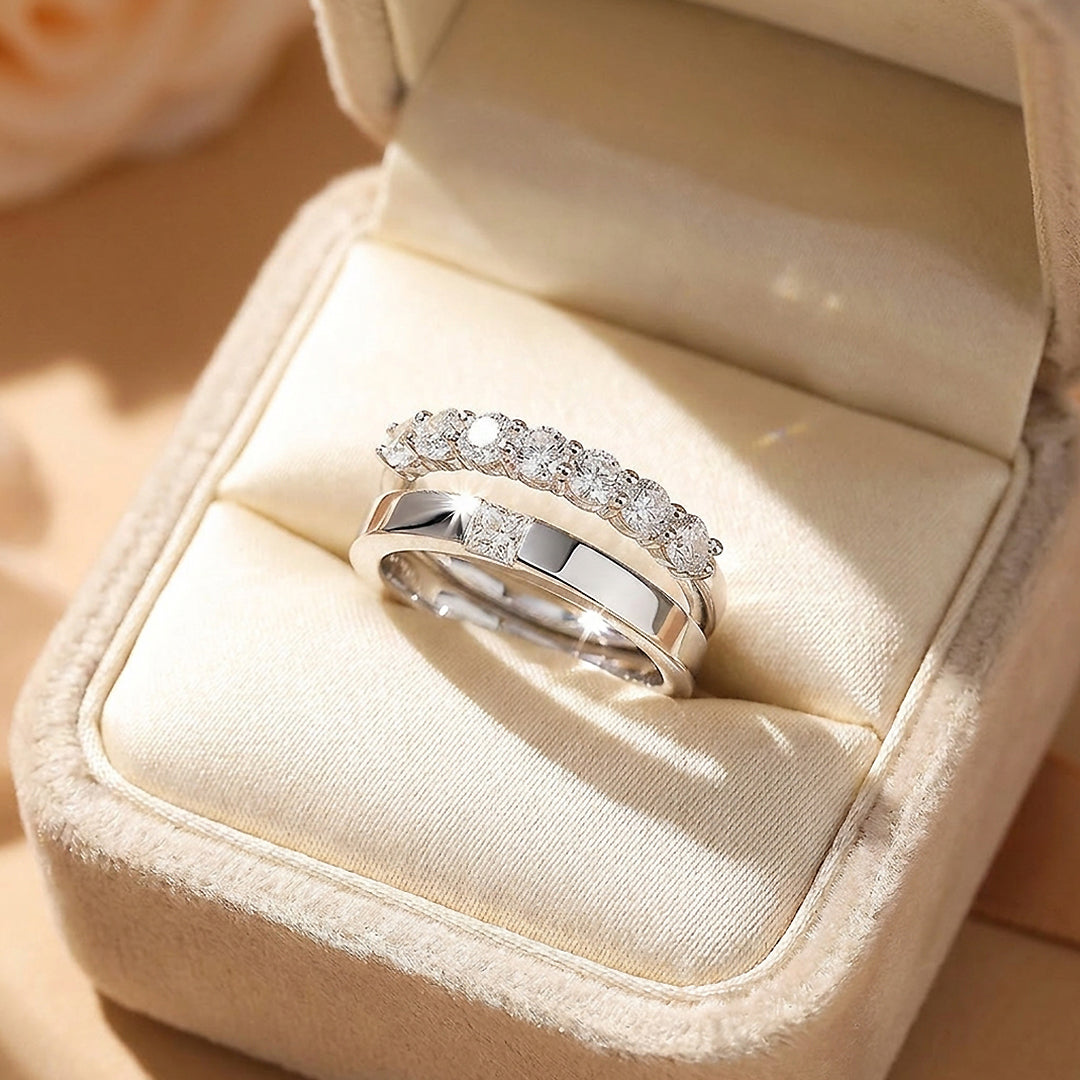Round &amp; Princess Cut Couple Rings | Sparkle of Love