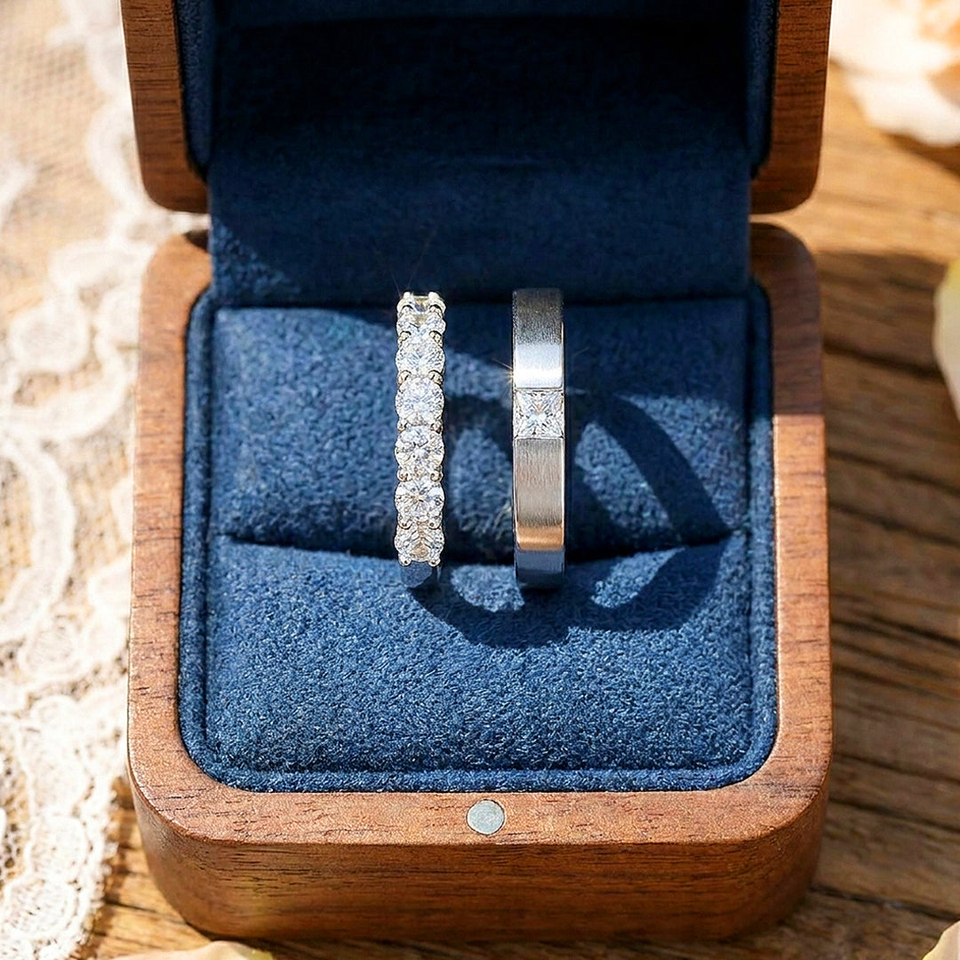 Round &amp; Princess Cut Couple Rings | Sparkle of Love