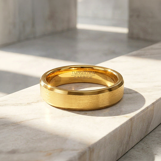Spell | Matte Brushed Gold Bevelled Edge Tungsten Carbide
